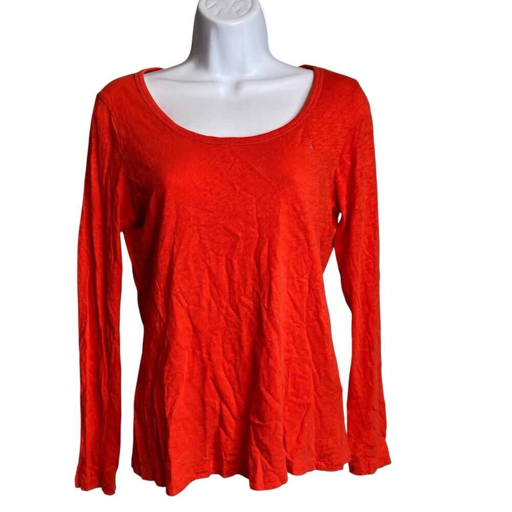 Vintage Ralph Lauren Sport Y2K‎ Women's Red Long Sleeve Top Size M Preppy Fitted